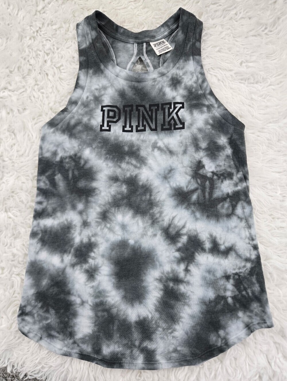 Victoria's Secret PINK cloudy grey tie-dye slit back muscle tank top size xsmall